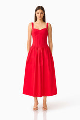 CURAAE Aris Sweetheart Midi Dress in Red
