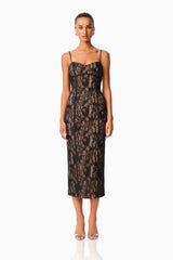 CURAAE Astra Sweetheart Midi Dress in Black