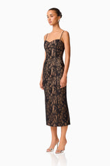 CURAAE Astra Sweetheart Midi Dress in Black