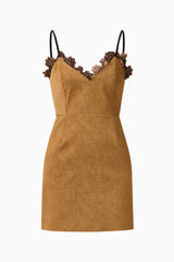 CURAAE Verdure Lace Trim Mini Dress in Caramel Brown