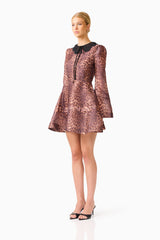 CURAAE Zamira Long Sleeve Mini Dress in Brown Multi