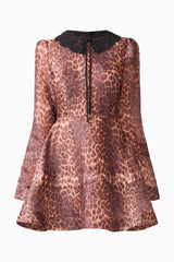 CURAAE Zamira Long Sleeve Mini Dress in Brown Multi