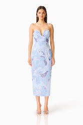 Aurae Embellished Midi Dress in Sky Blue