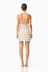 Ashlyn Halter Tweed Mini Dress in White & Gold