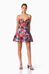 Delphine Tulip Mini Dress in Pink & Black Floral