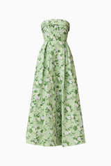 Christina Jacquard Gown in Green Floral