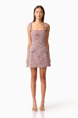 Bianca Tweed Mini Dress in Red