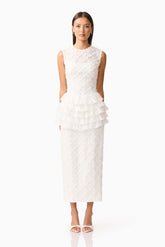 Athena Lace Midi Dress in White