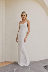 CURAAE Bella Maxi Cowl Neck Pinstripe Slip Dress In White