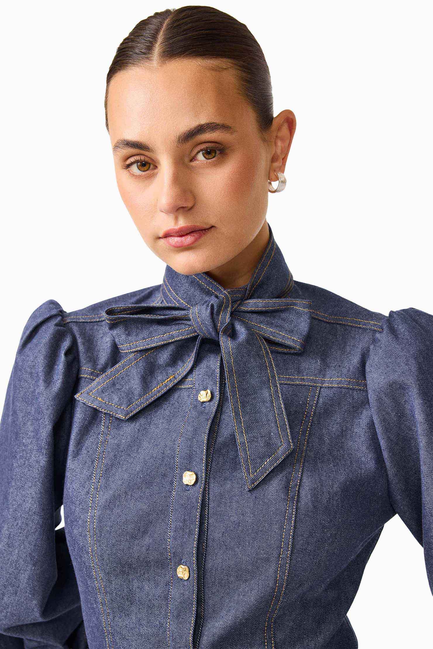 CURAAE Vana Denim Blouse & Skirt Set in Blue