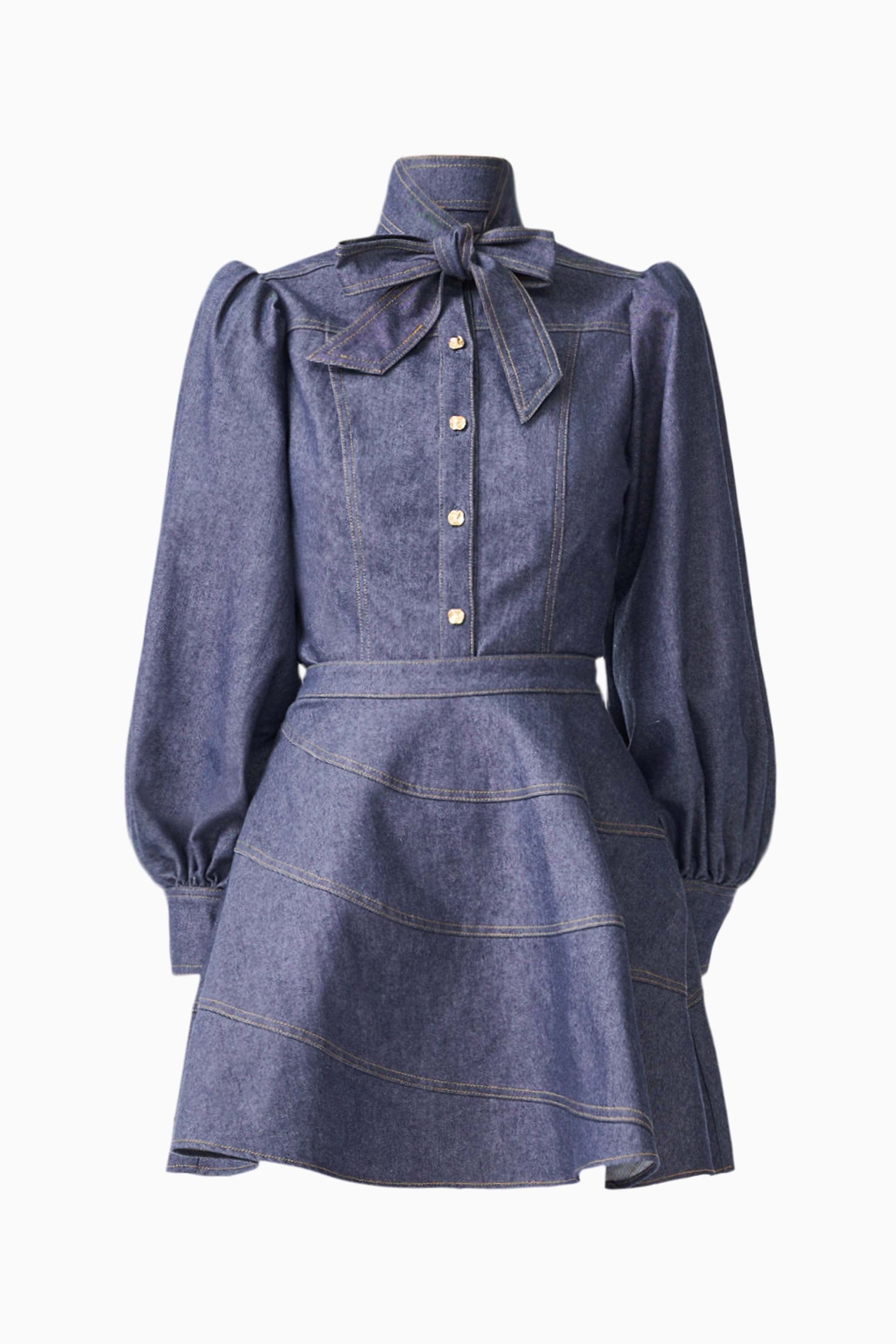 CURAAE Vana Denim Blouse & Skirt Set in Blue
