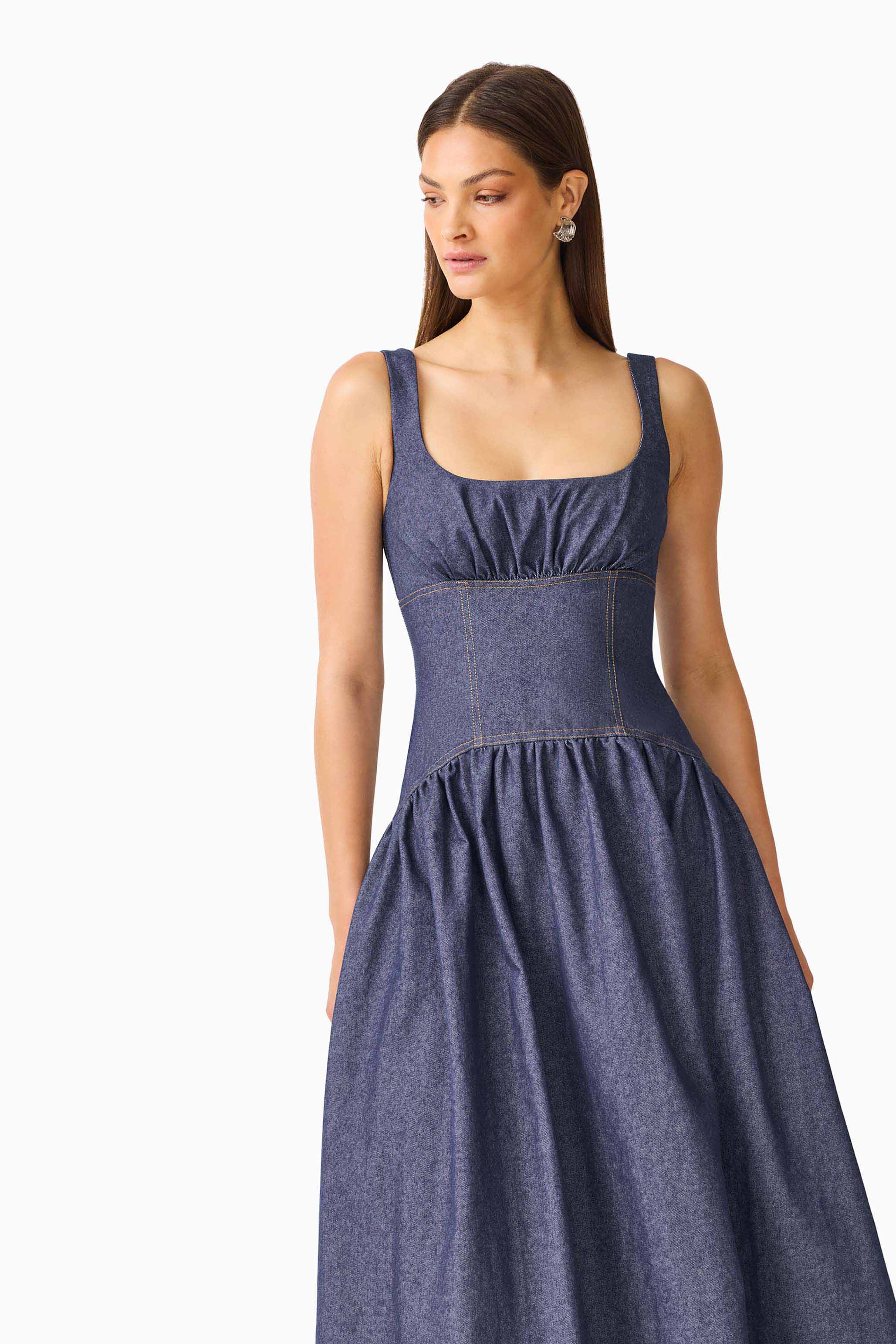 CURAAE Vana Denim Maxi Dress in Blue