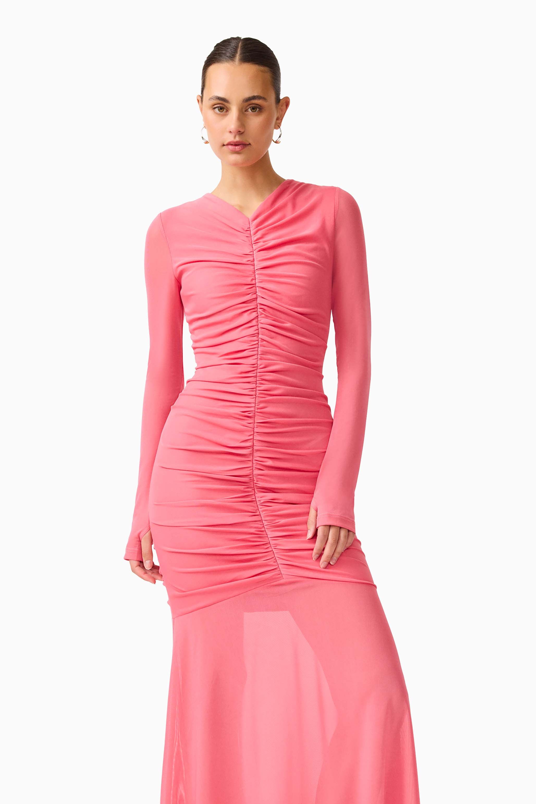 CURAAE Cleo Long Sleeve Maxi Dress in Pink