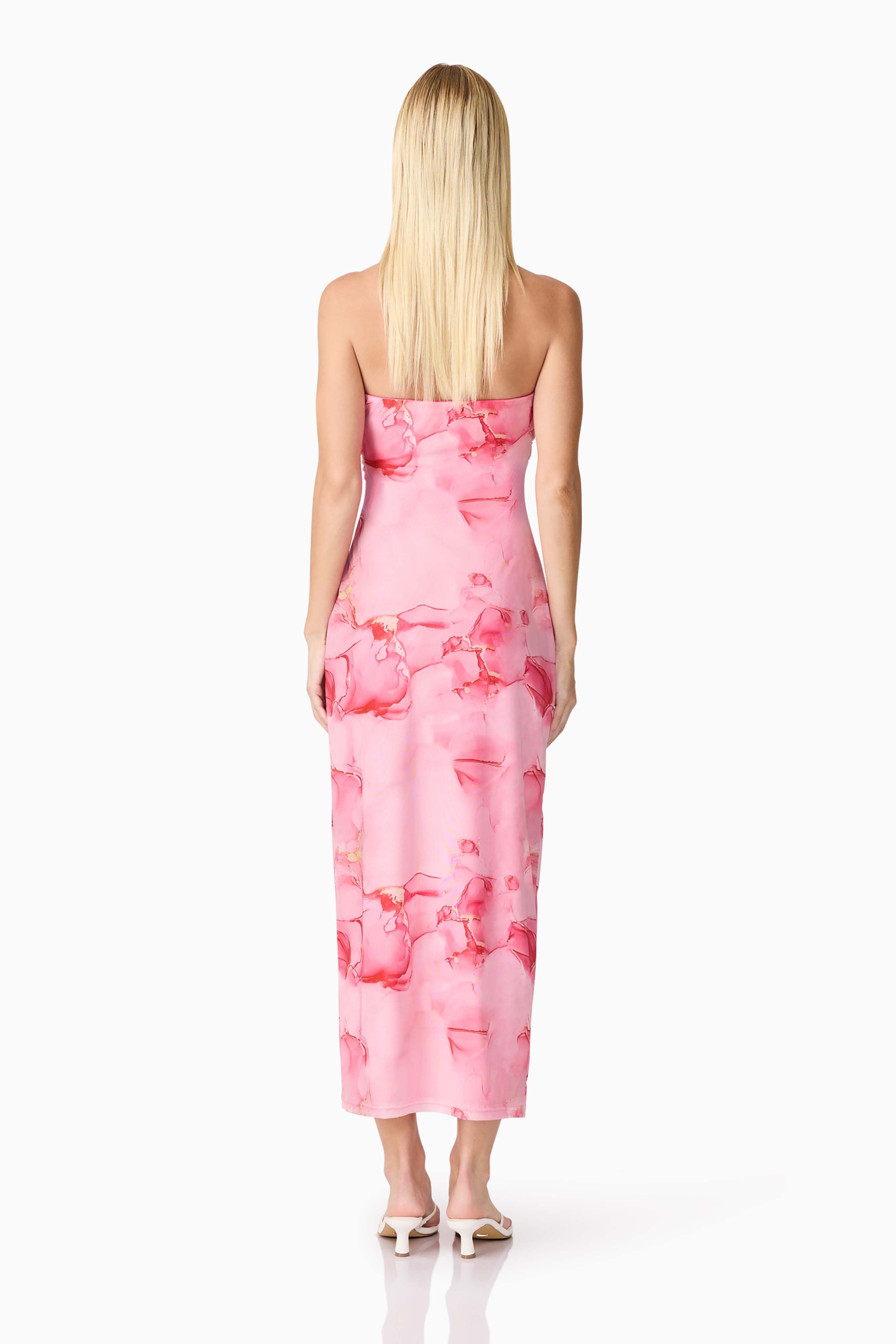 CURAAE Rosalia Strapless Midi Dress in Pink Floral