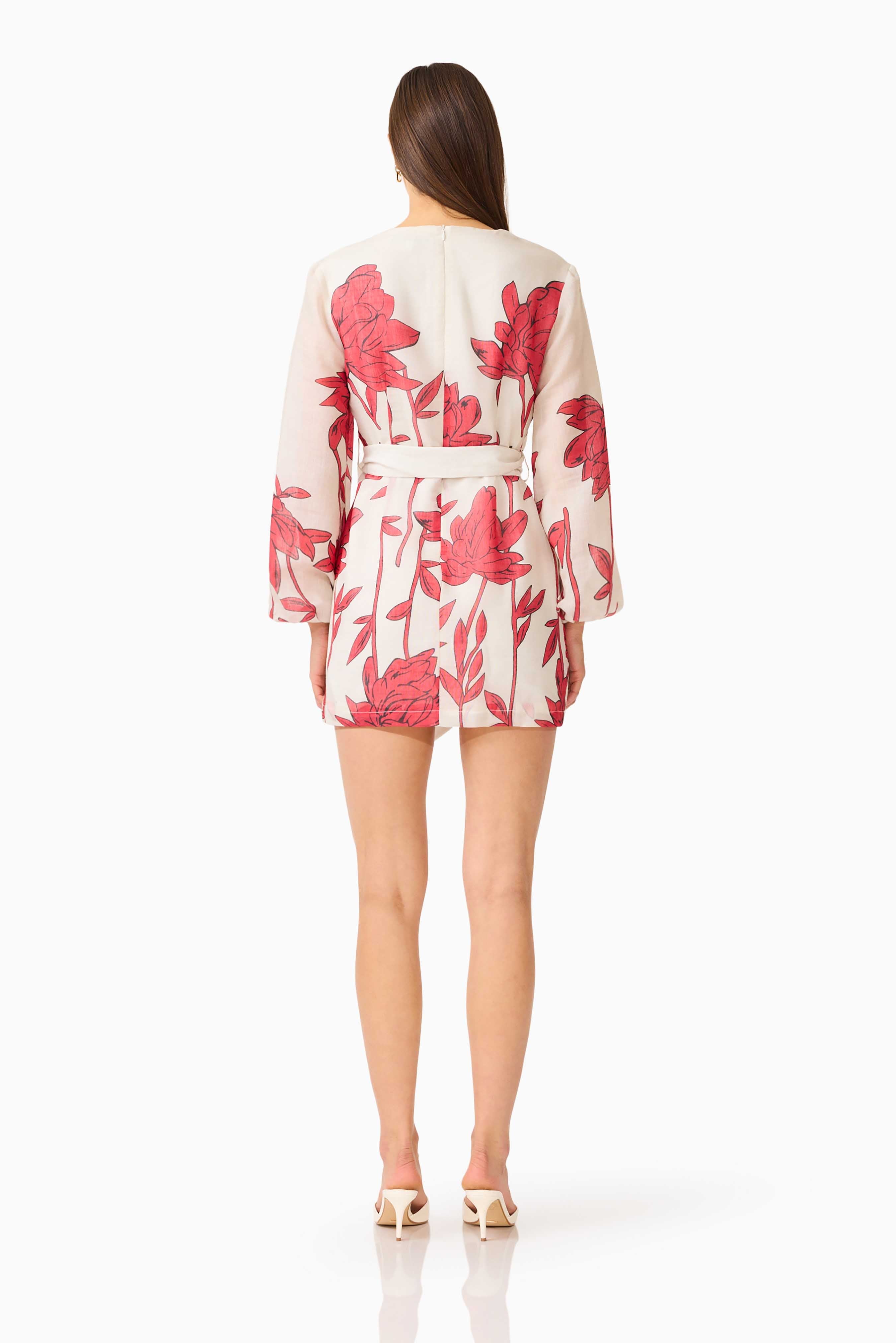 CURAAE Viva Long Sleeve Mini Dress in White and Red