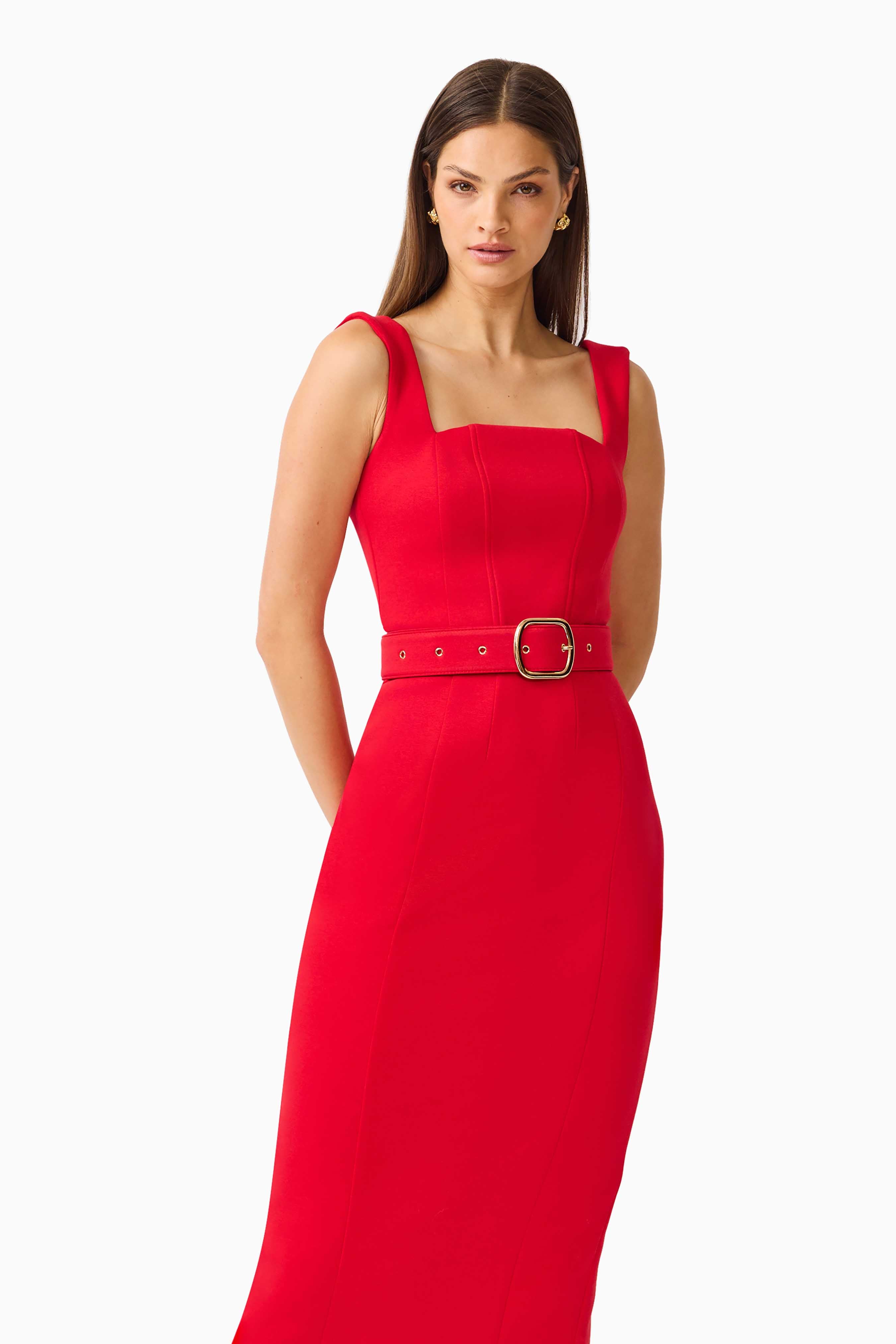CURAAE Aris Midi Dress in Red