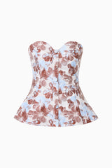 CURAAE Bloomette Strapless Top in Brown and Blue Floral