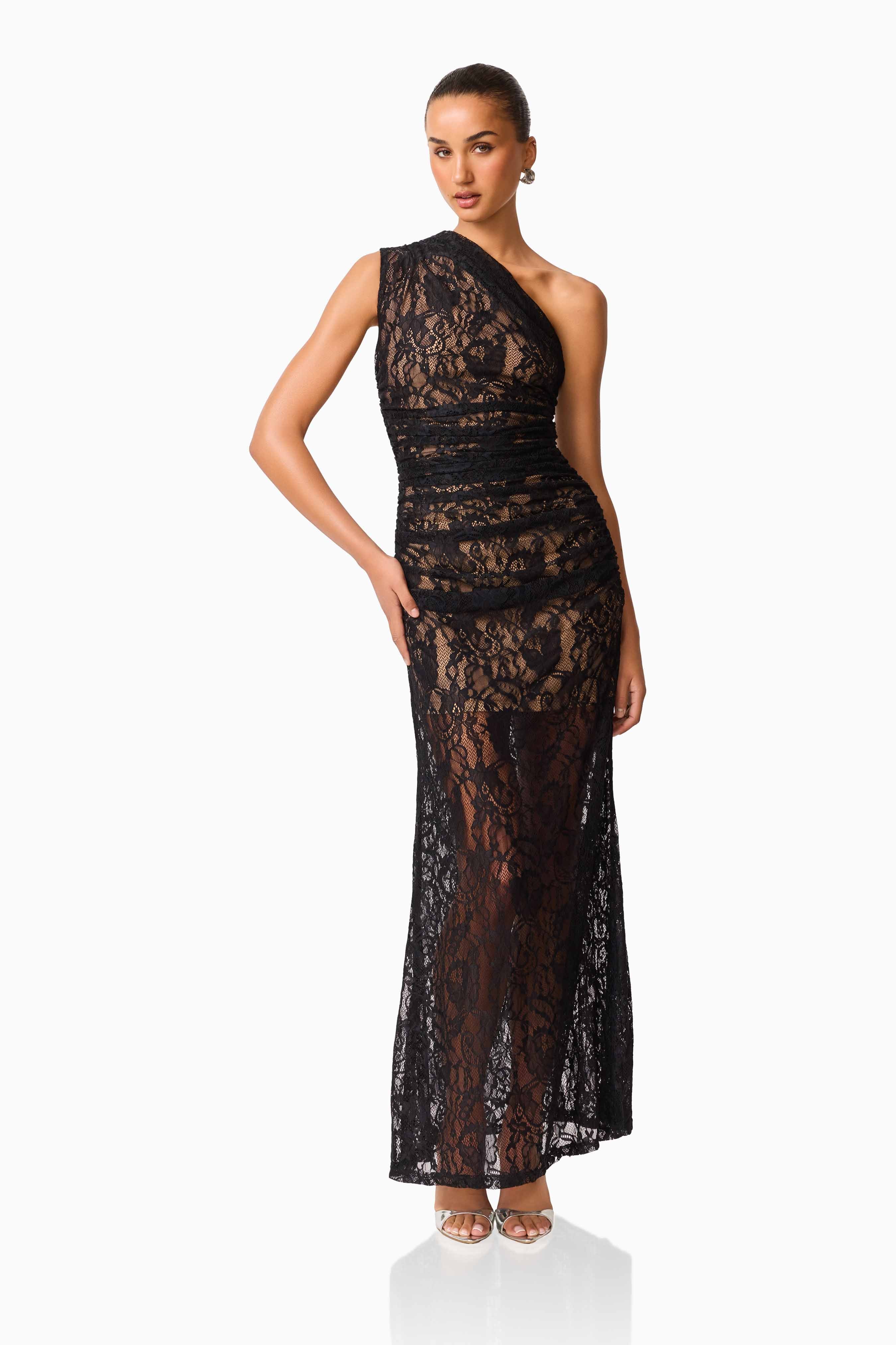 CURAAE Astra Asymmetric Gown in Black