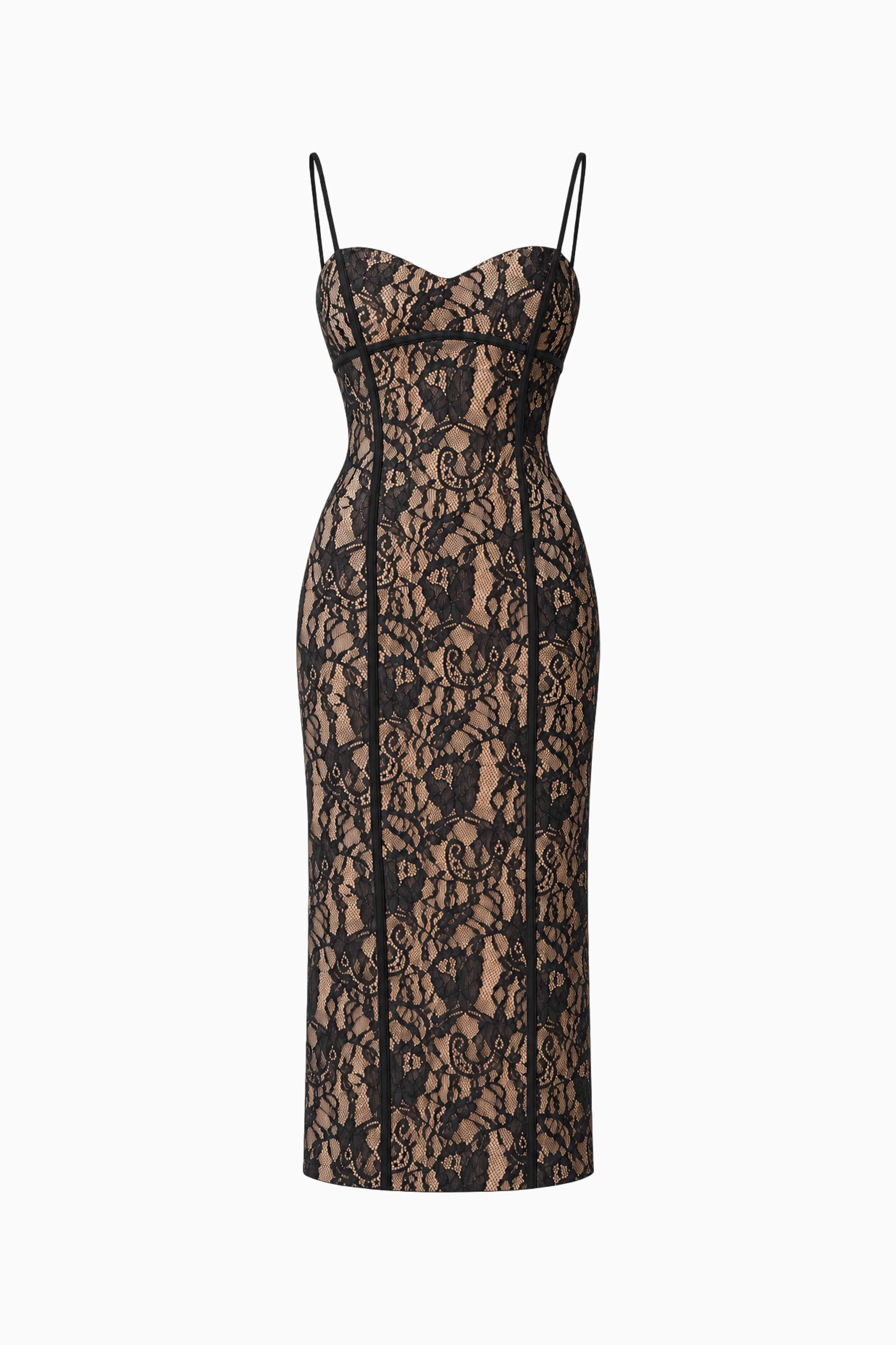 CURAAE Astra Sweetheart Midi Dress in Black