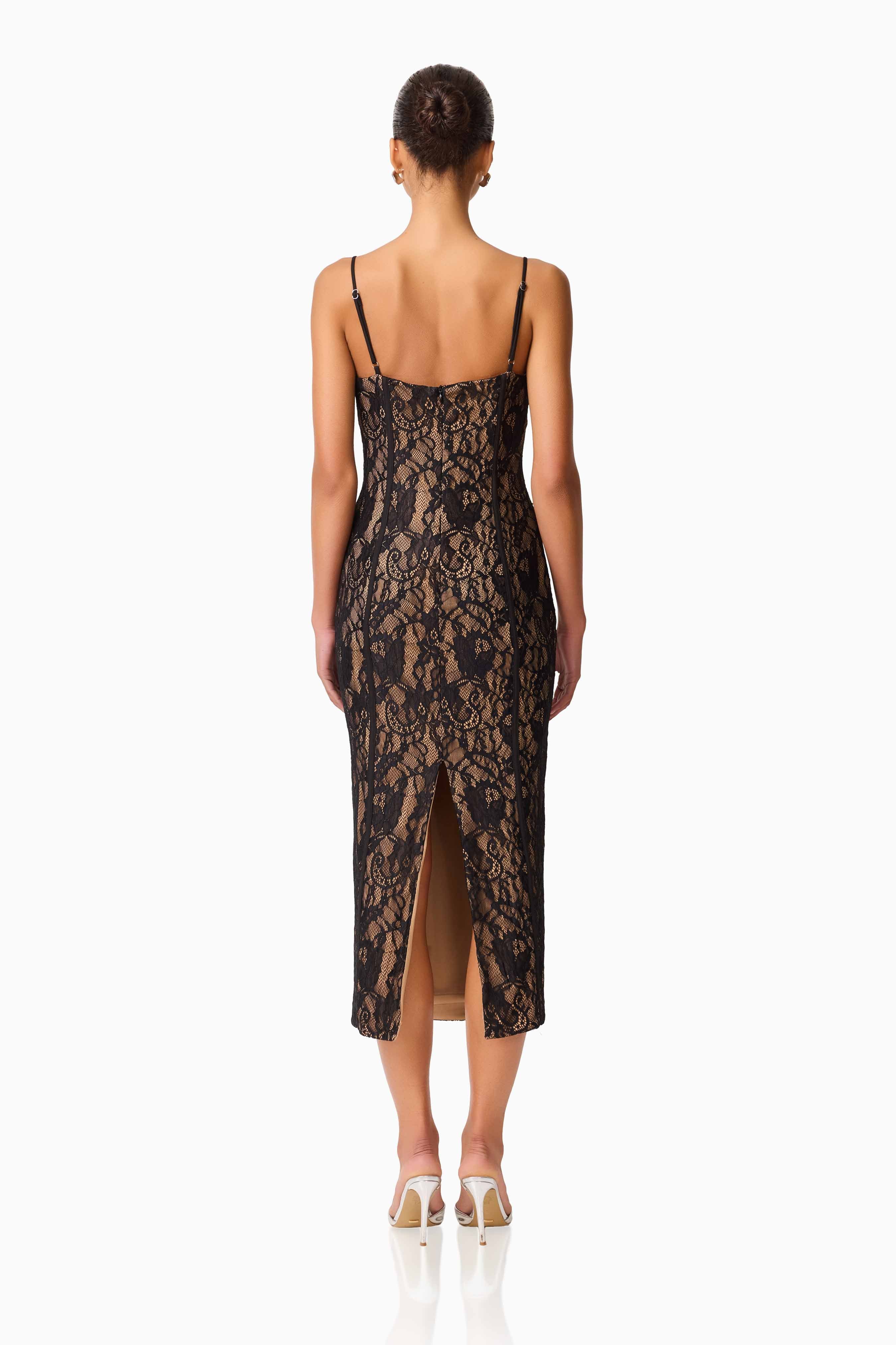 CURAAE Astra Sweetheart Midi Dress in Black