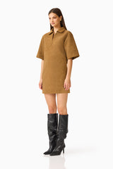 CURAAE Verdure Mini Shirt Dress in Caramel Brown