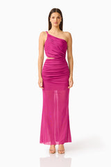 CURAAE Azura One Shoulder Maxi Dress in Magenta Pink