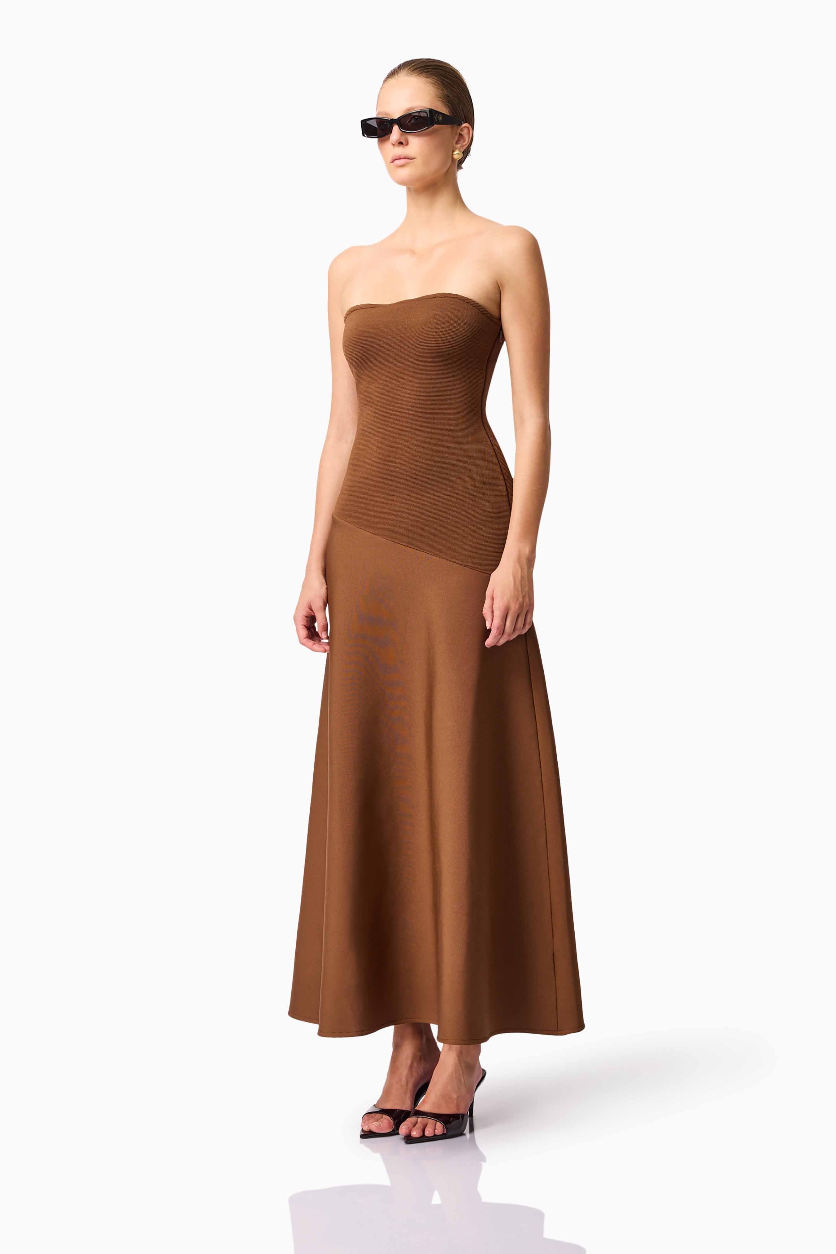 CURAAE Zahara Strapless Maxi Dress in Brown