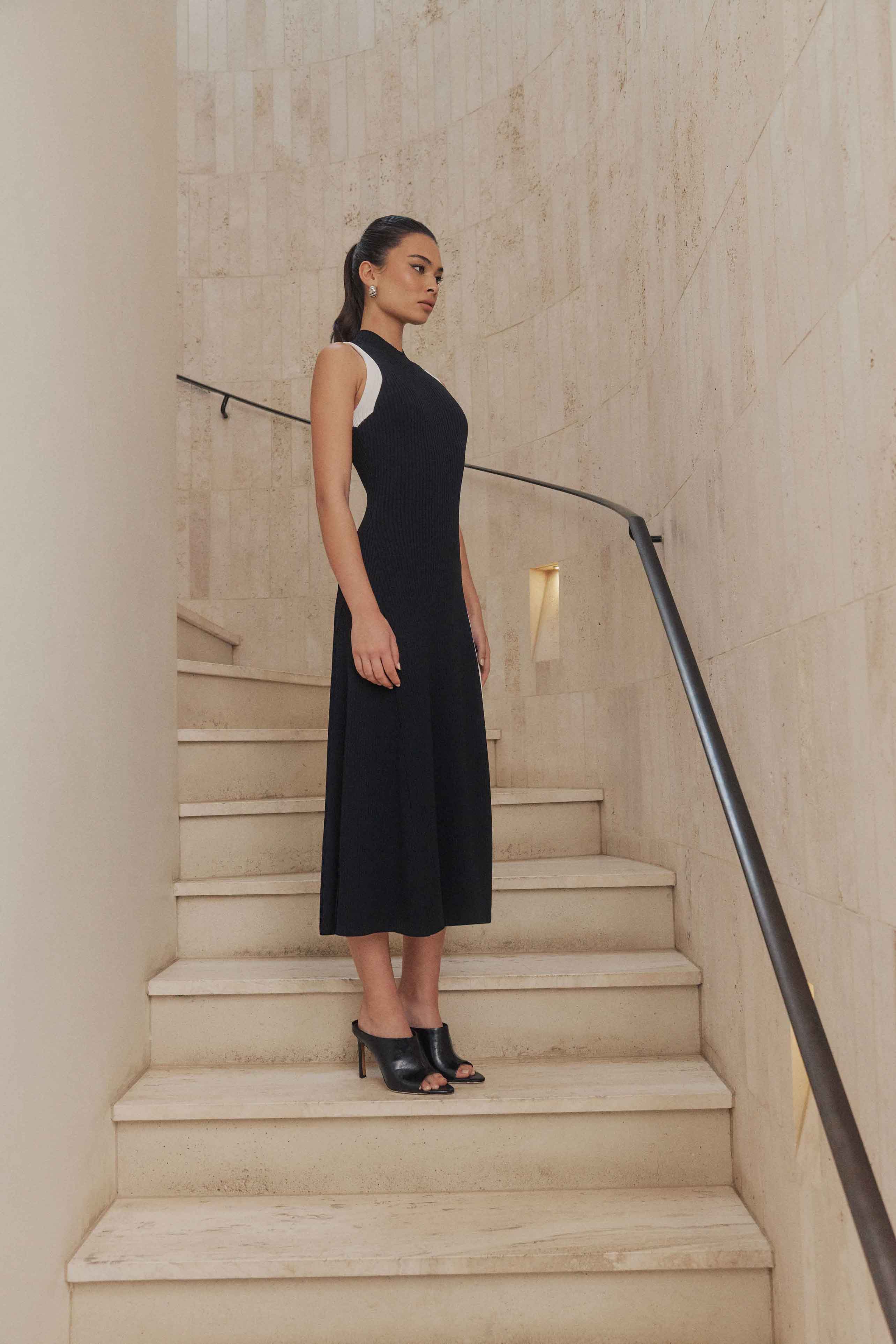 CURAAE Berlin Rib Knit Midi Dress in Black