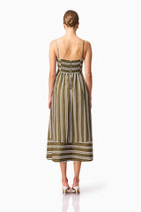 CURAAE Giverny Stripped Midi Dress in Green