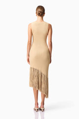 CURAAE Selah Asymmetrical Midi Dress in Beige
