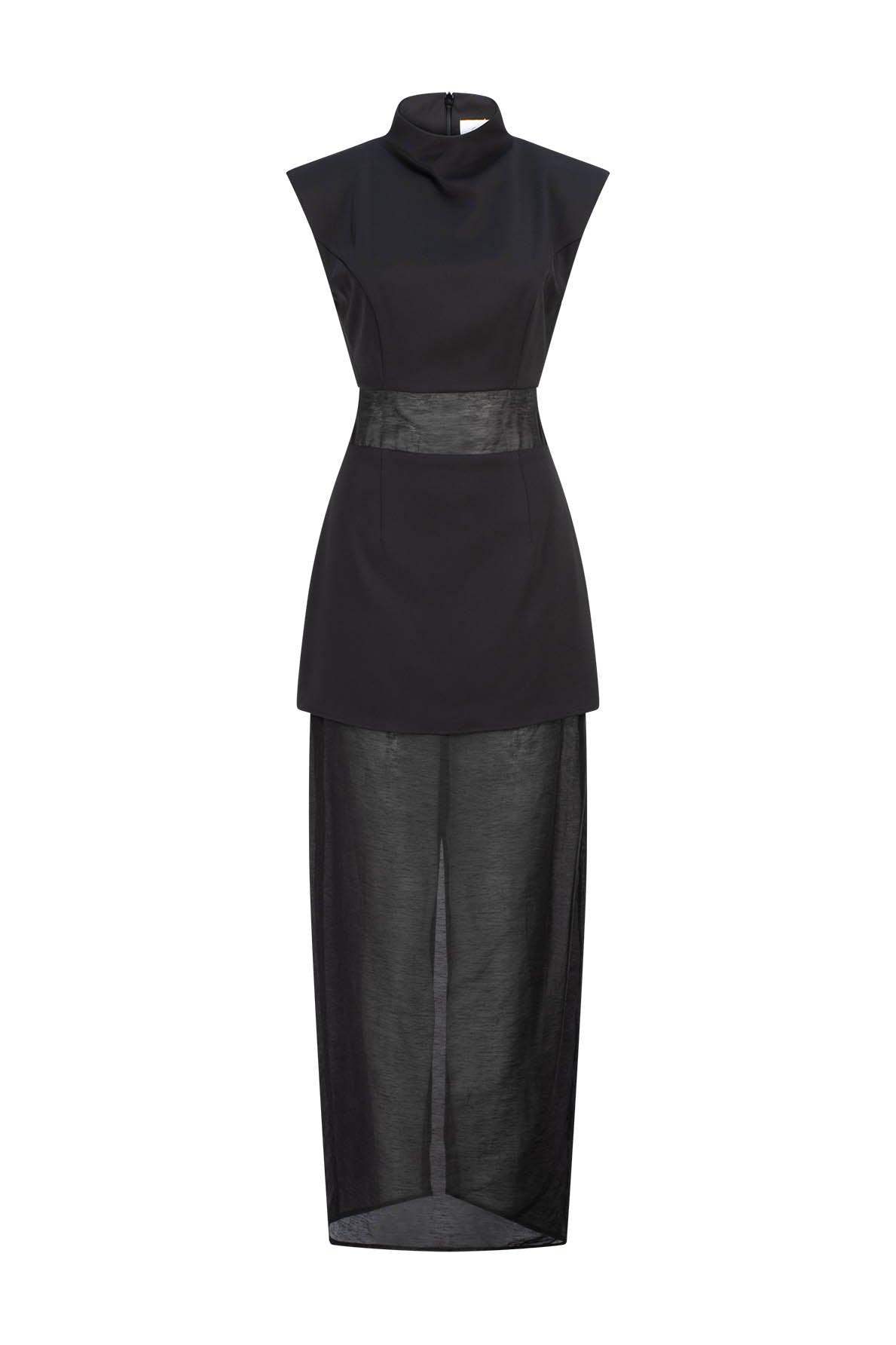 CURAAE Bond Sleeveless Mesh Maxi Dress in Black