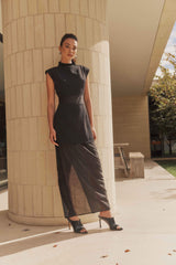 CURAAE Bond Sleeveless Mesh Maxi Dress in Black