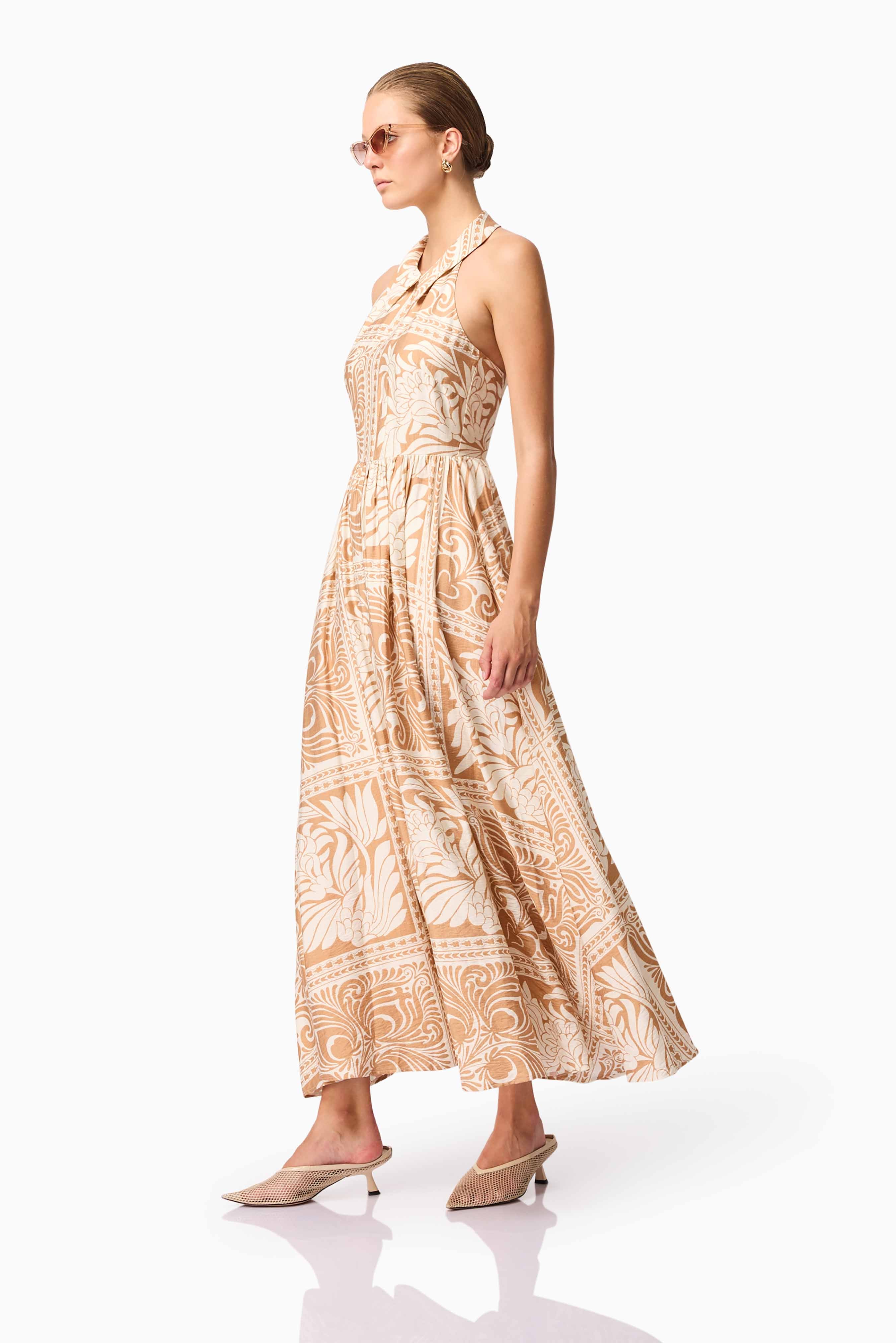 CURAAE Sandi Collar Midi Dress in Beige