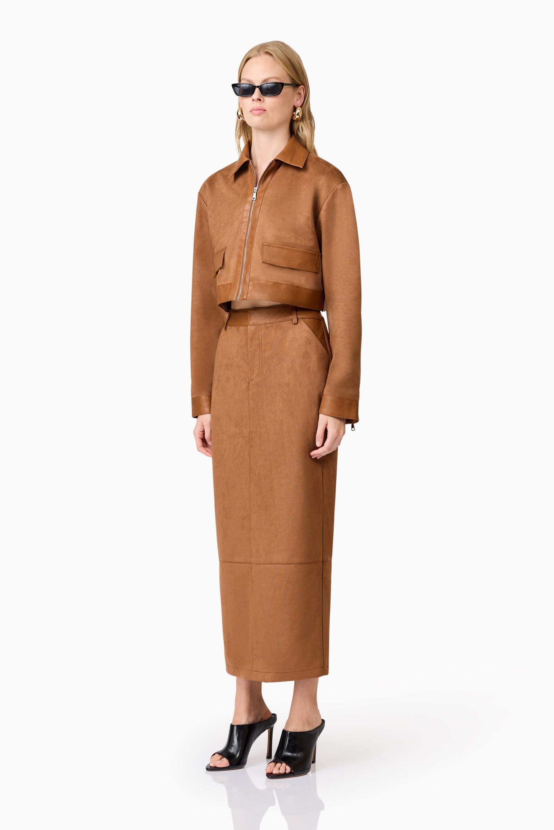 CURAAE Aroha Suede Cropped Jacket in Brown