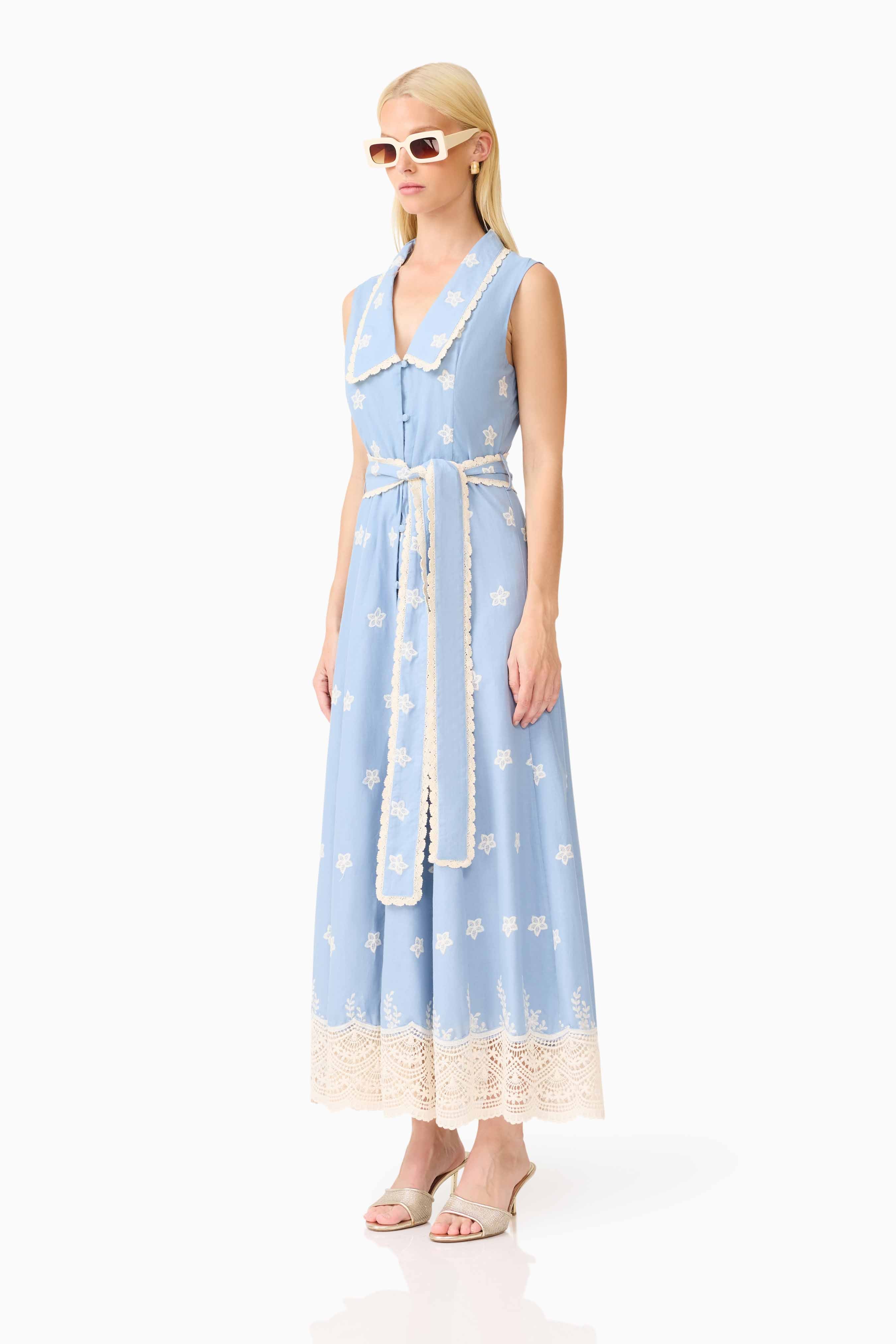 CURAAE Estella Midi Dress in Blue & Cream