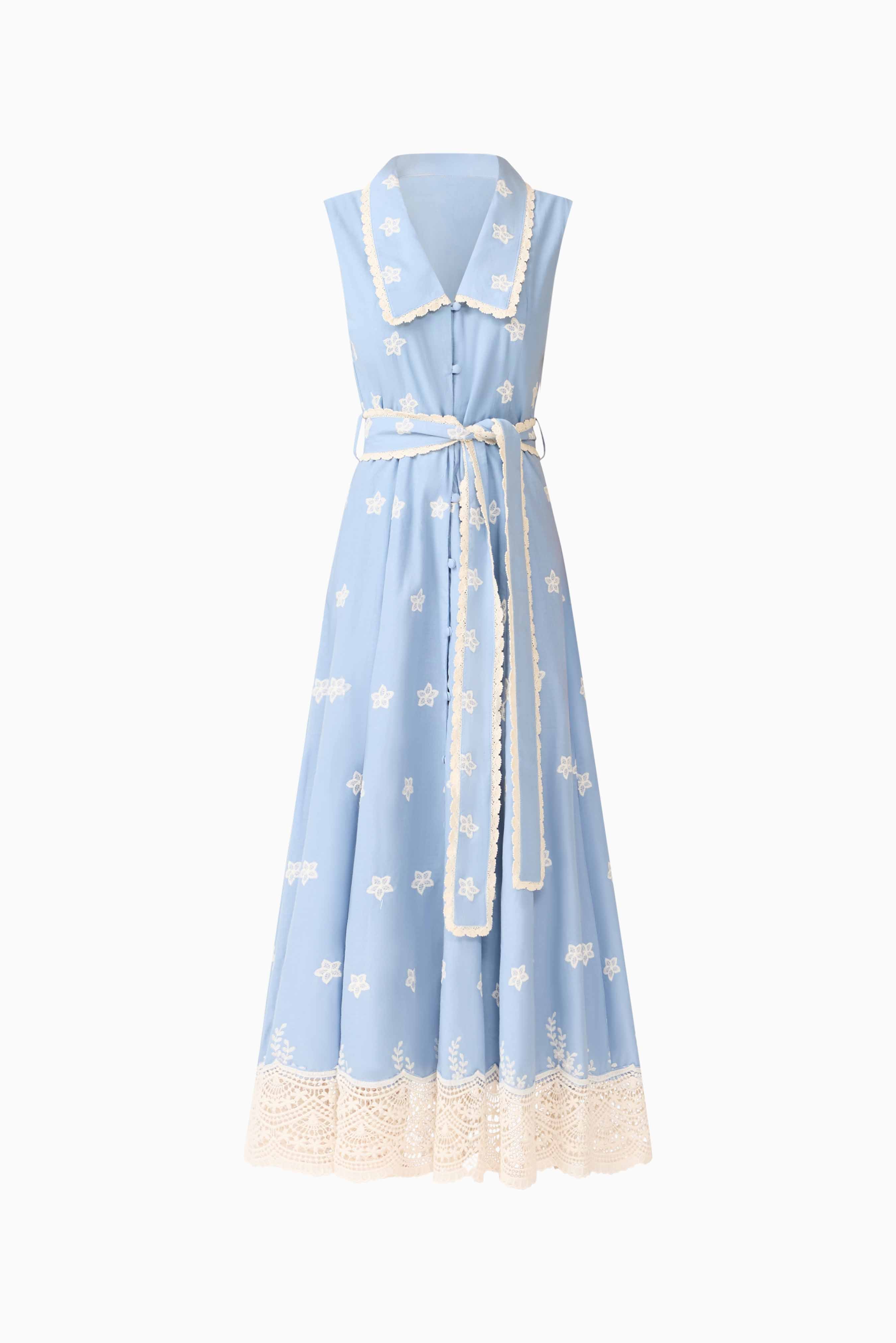 CURAAE Estella Midi Dress in Blue & Cream