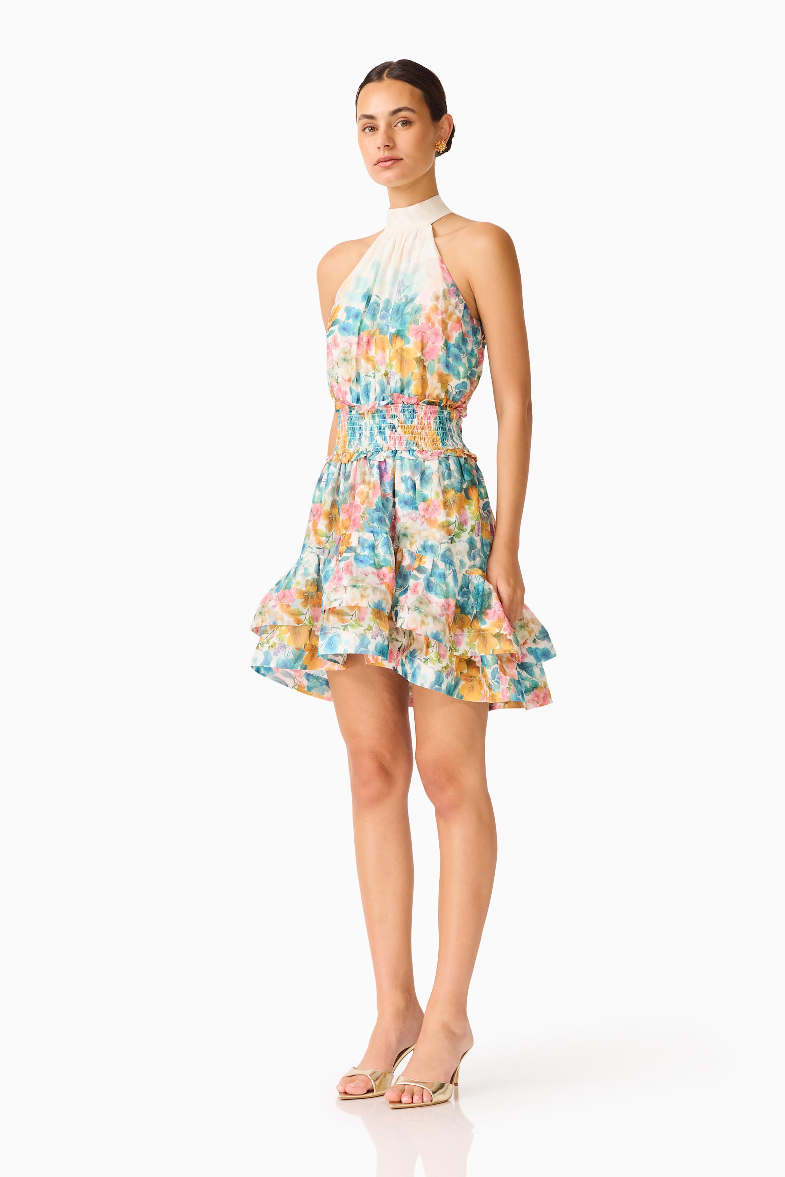 Clementina Halter Mini Dress in Multi Floral