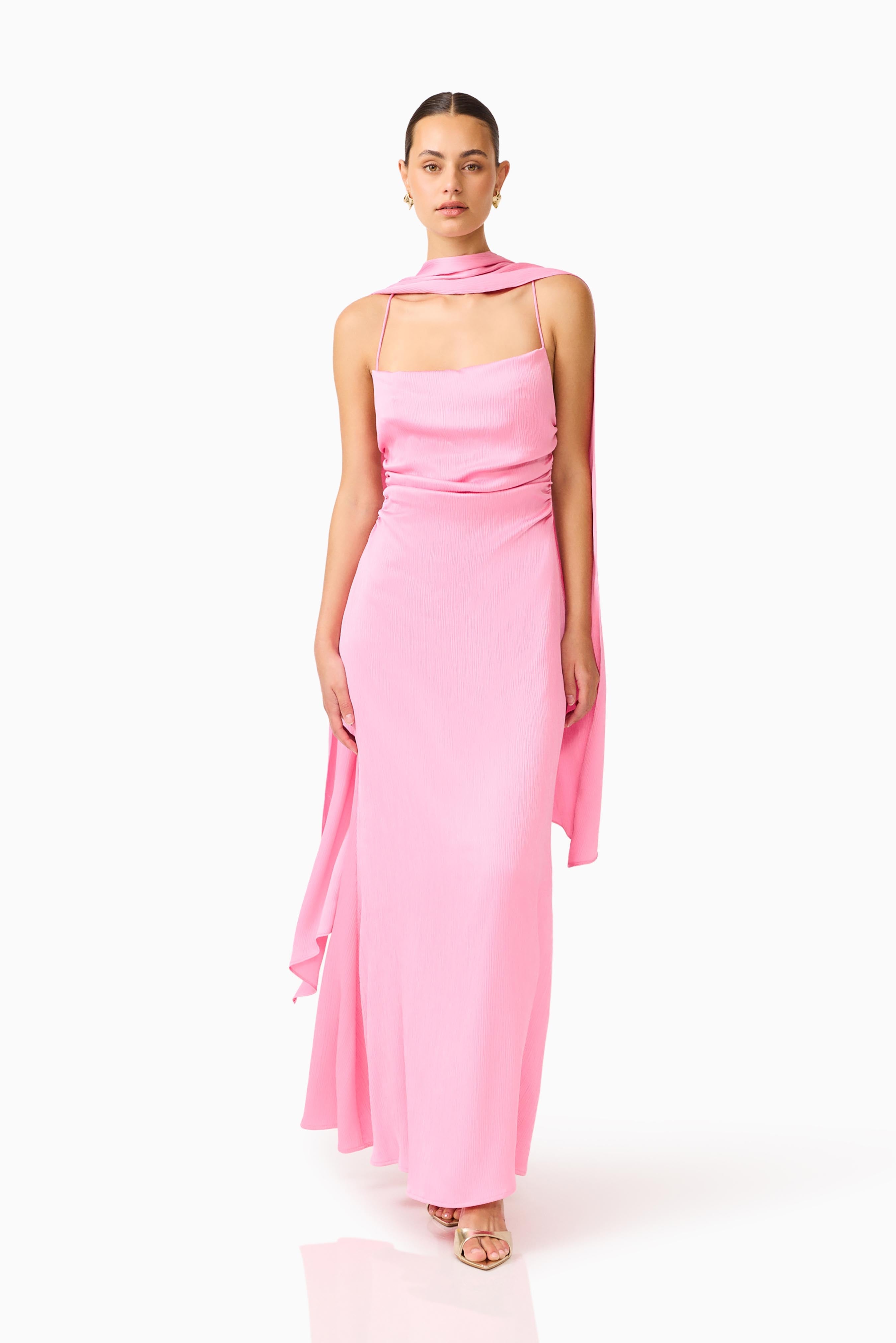 Calista Neck Scarf Gown in Pink