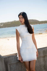 Alexandra Tiered Mini Dress in White