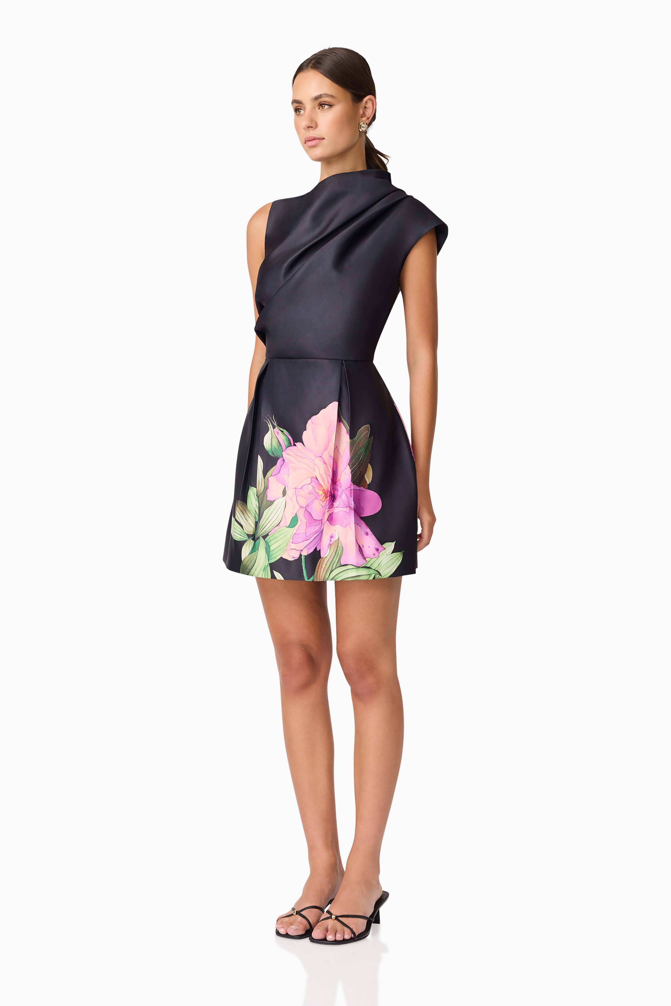 Azelie Aysmmetrical Mini Dress in Black