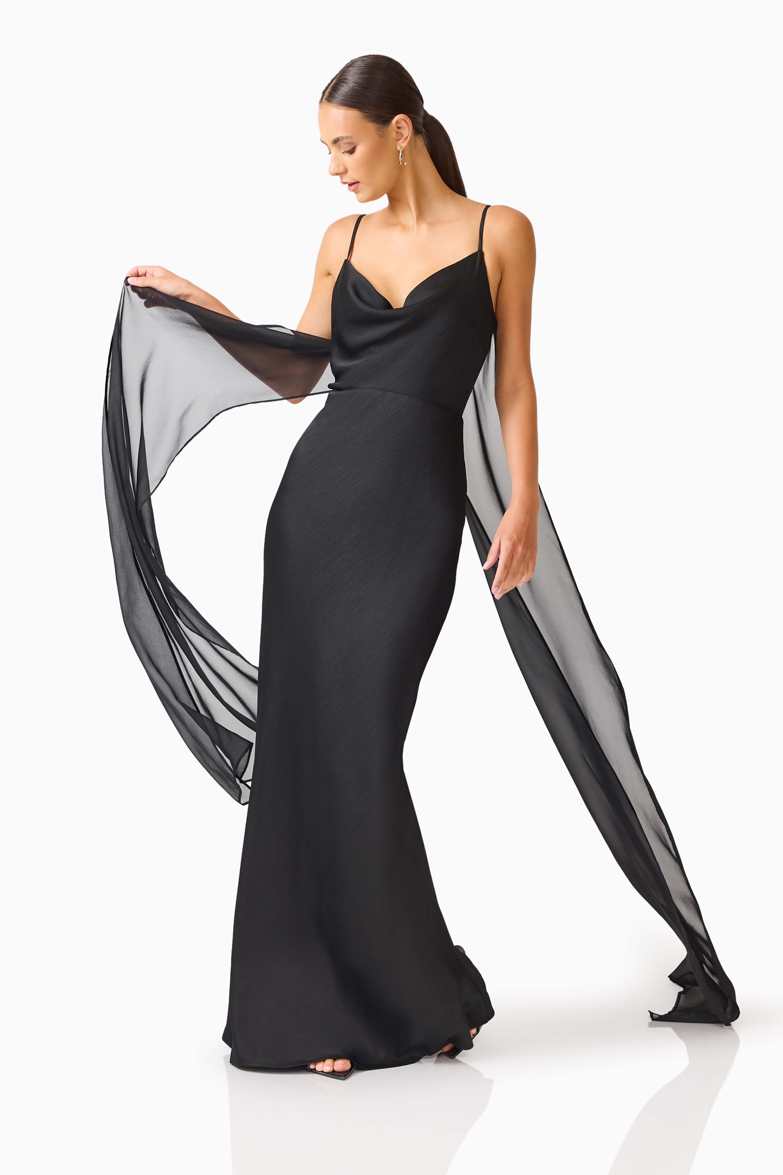 Auriella Cowl Neck Gown in Black