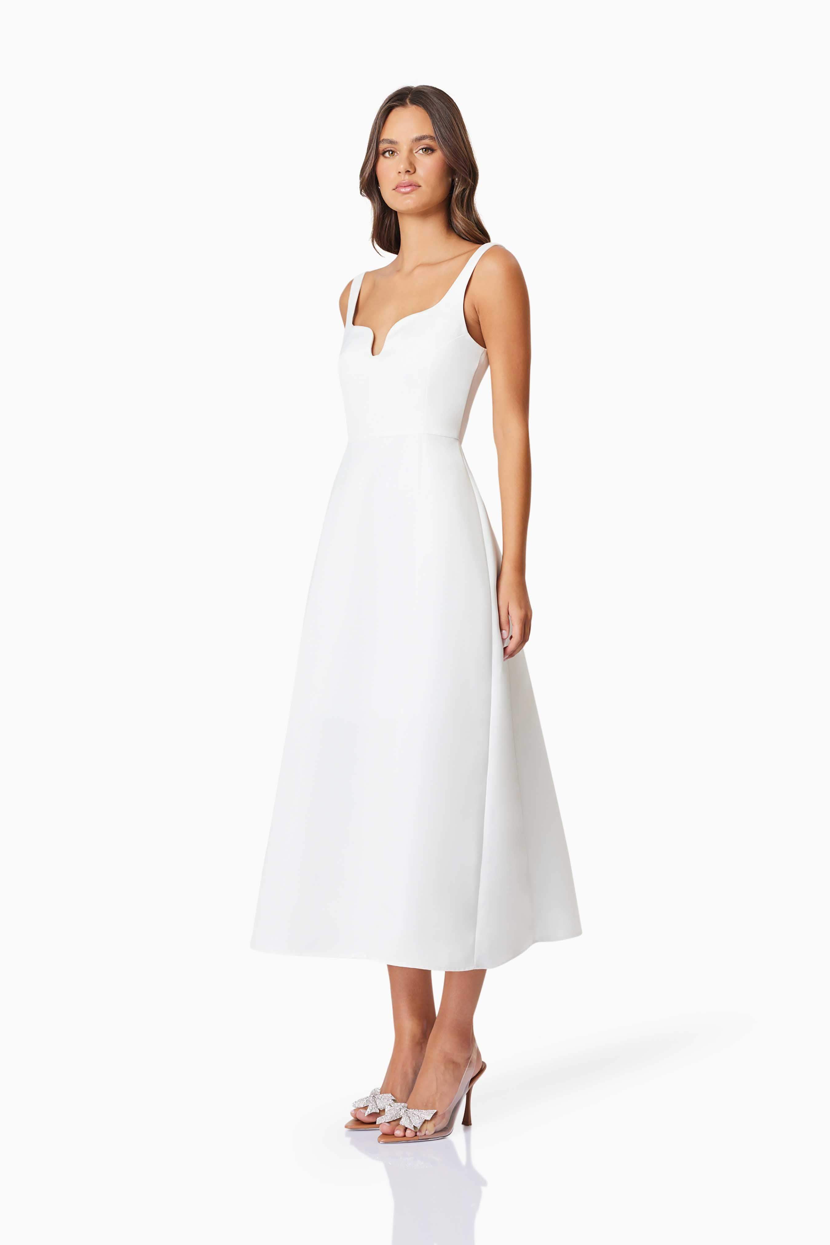 Alice Duchess Satin Midi Dress In White