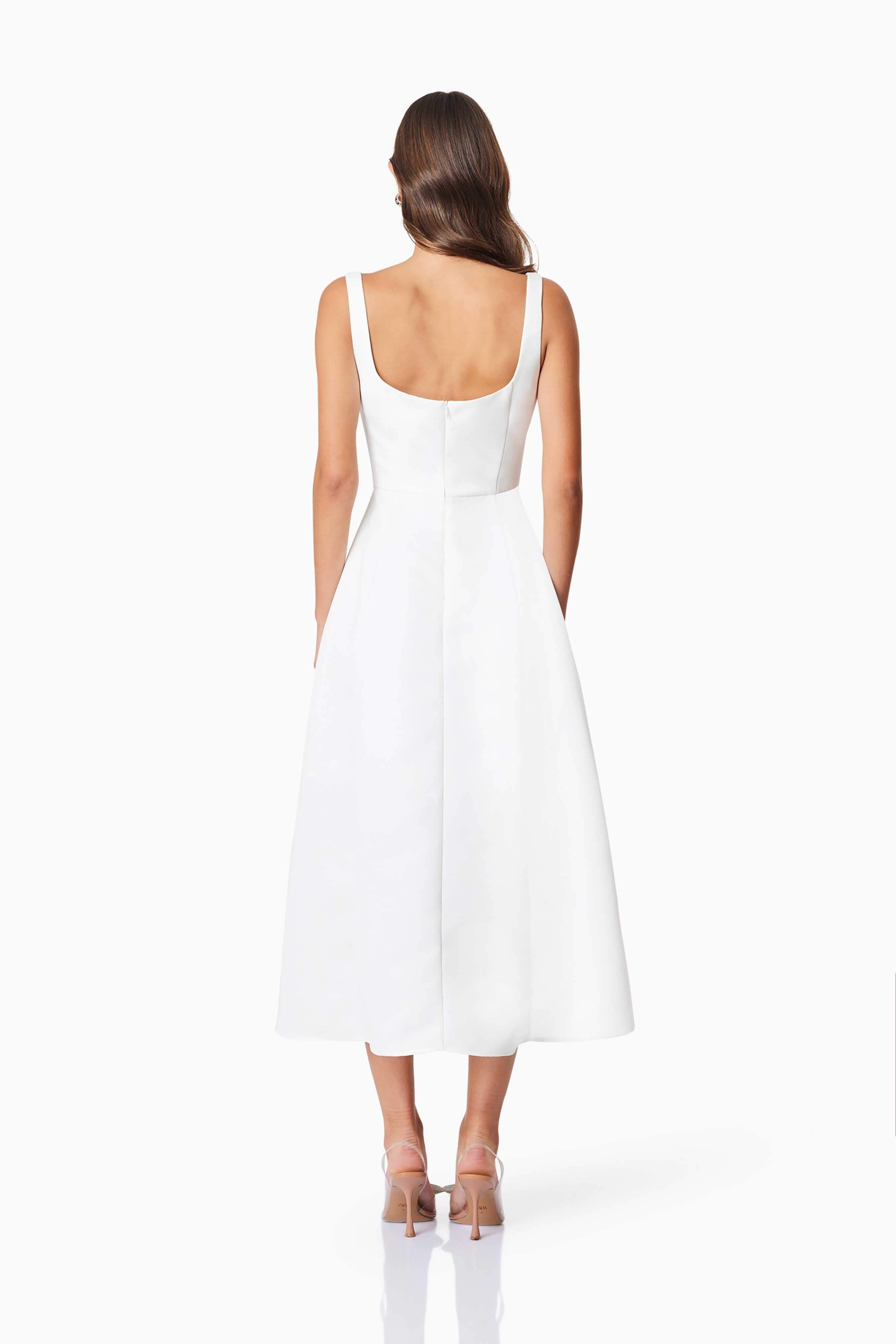 Alice Duchess Satin Midi Dress In White
