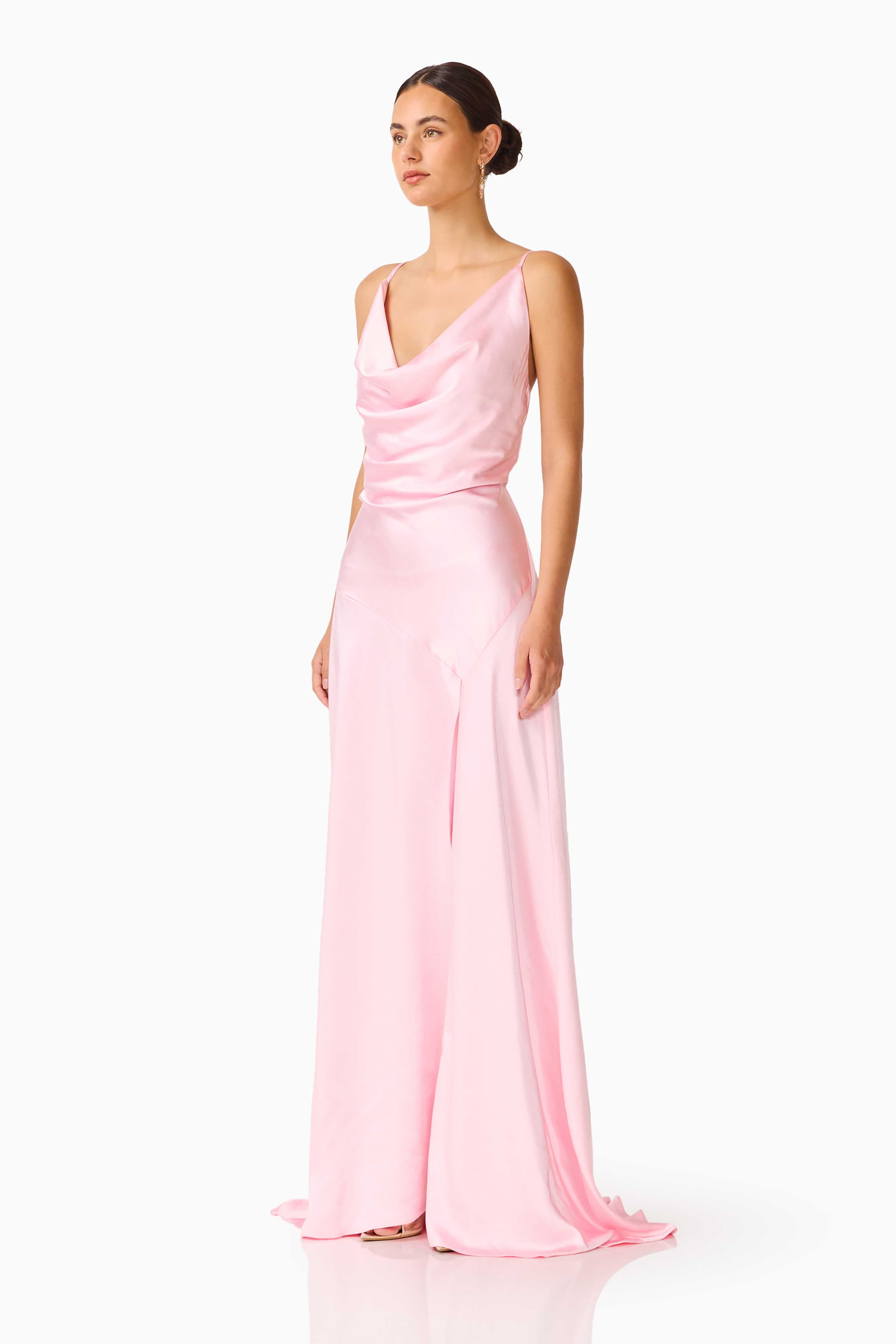 Clementine Cowl Neck Gown in Pale Pink