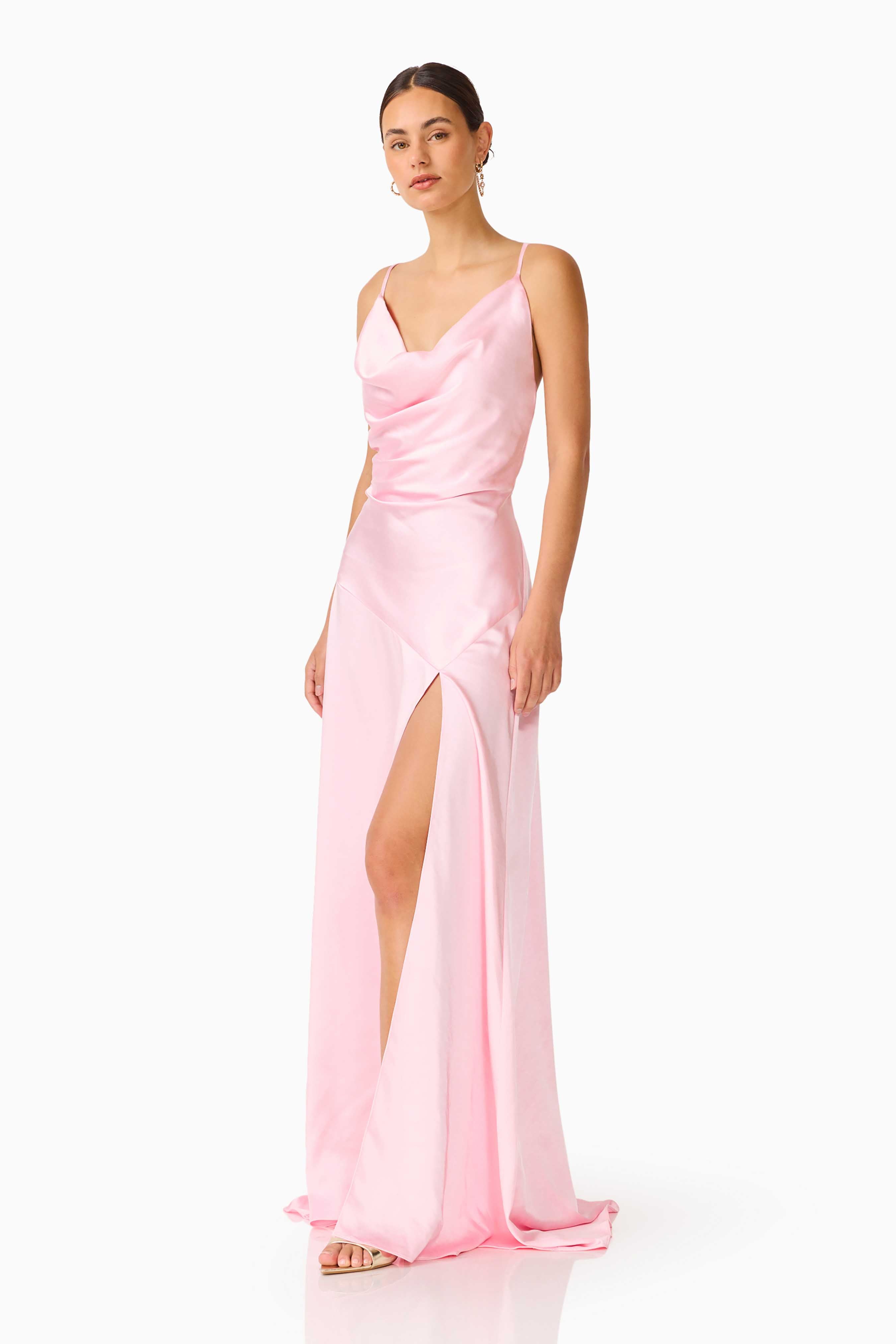 Clementine Cowl Neck Gown in Pale Pink