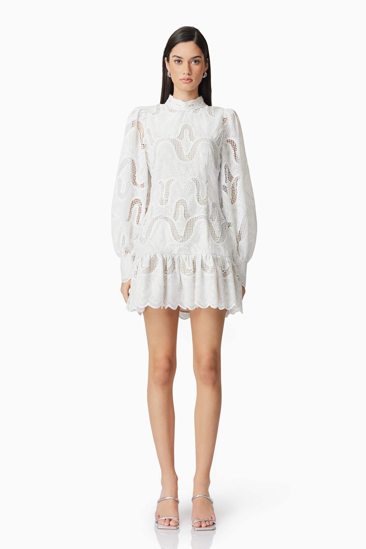 Eliza Long Sleeve Mini Dress in White