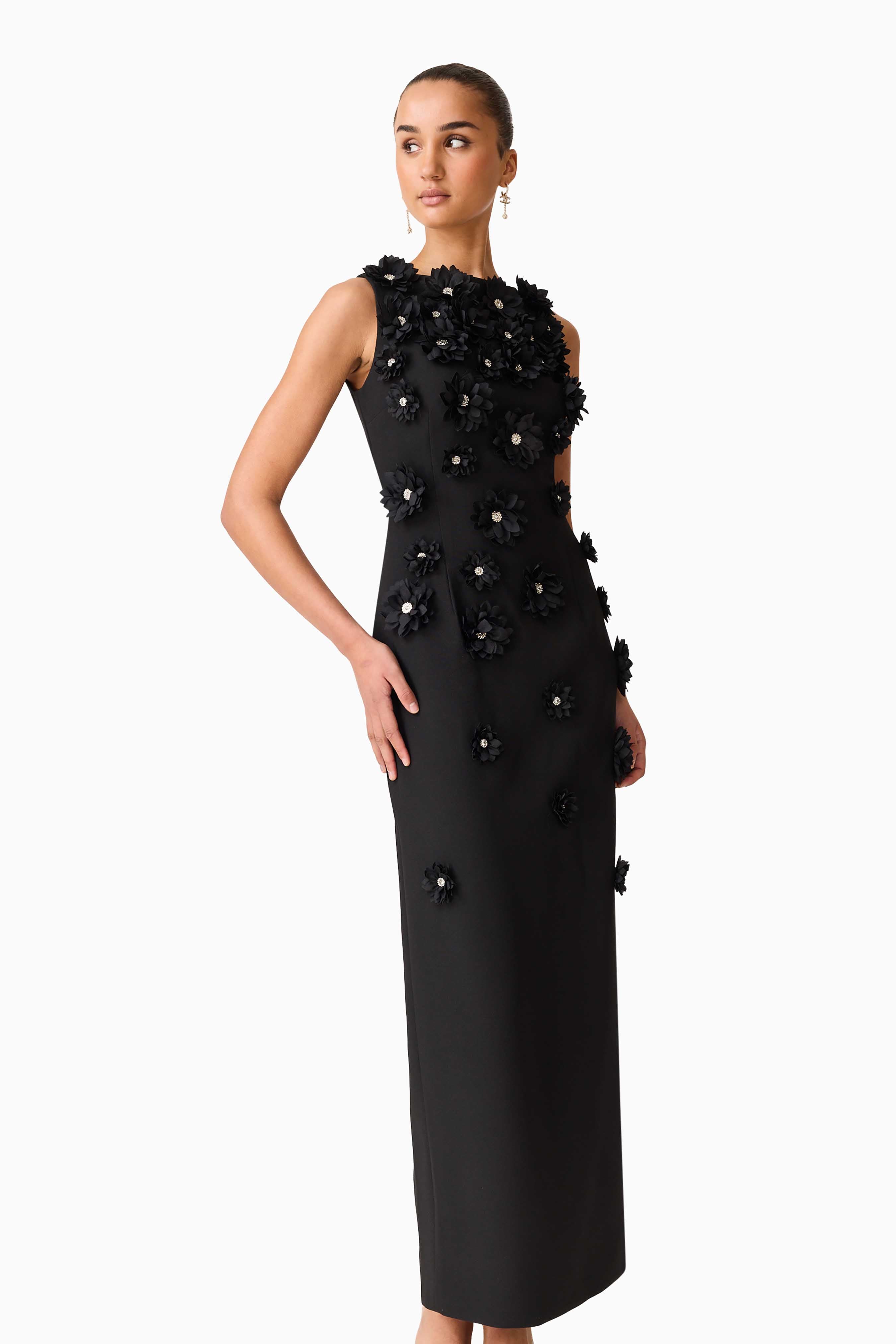 Dali Floral Applique Gown in Black