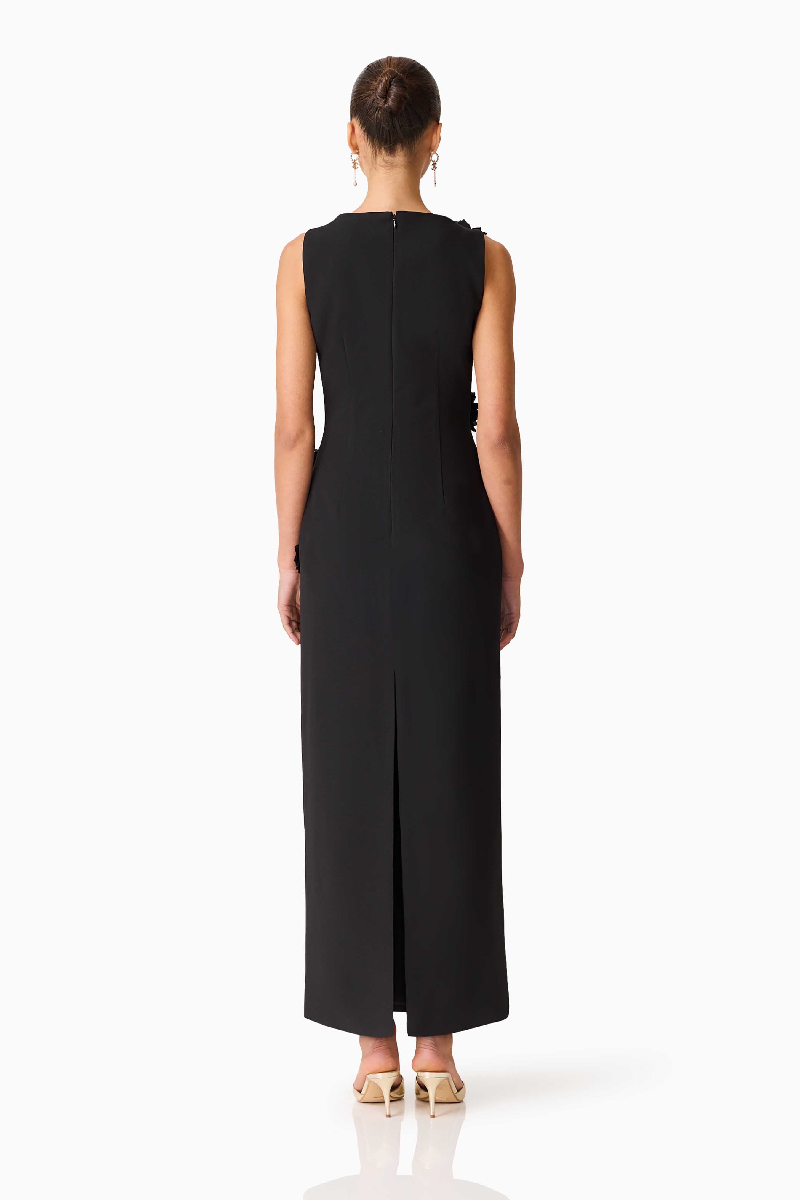 Dali Floral Applique Gown in Black