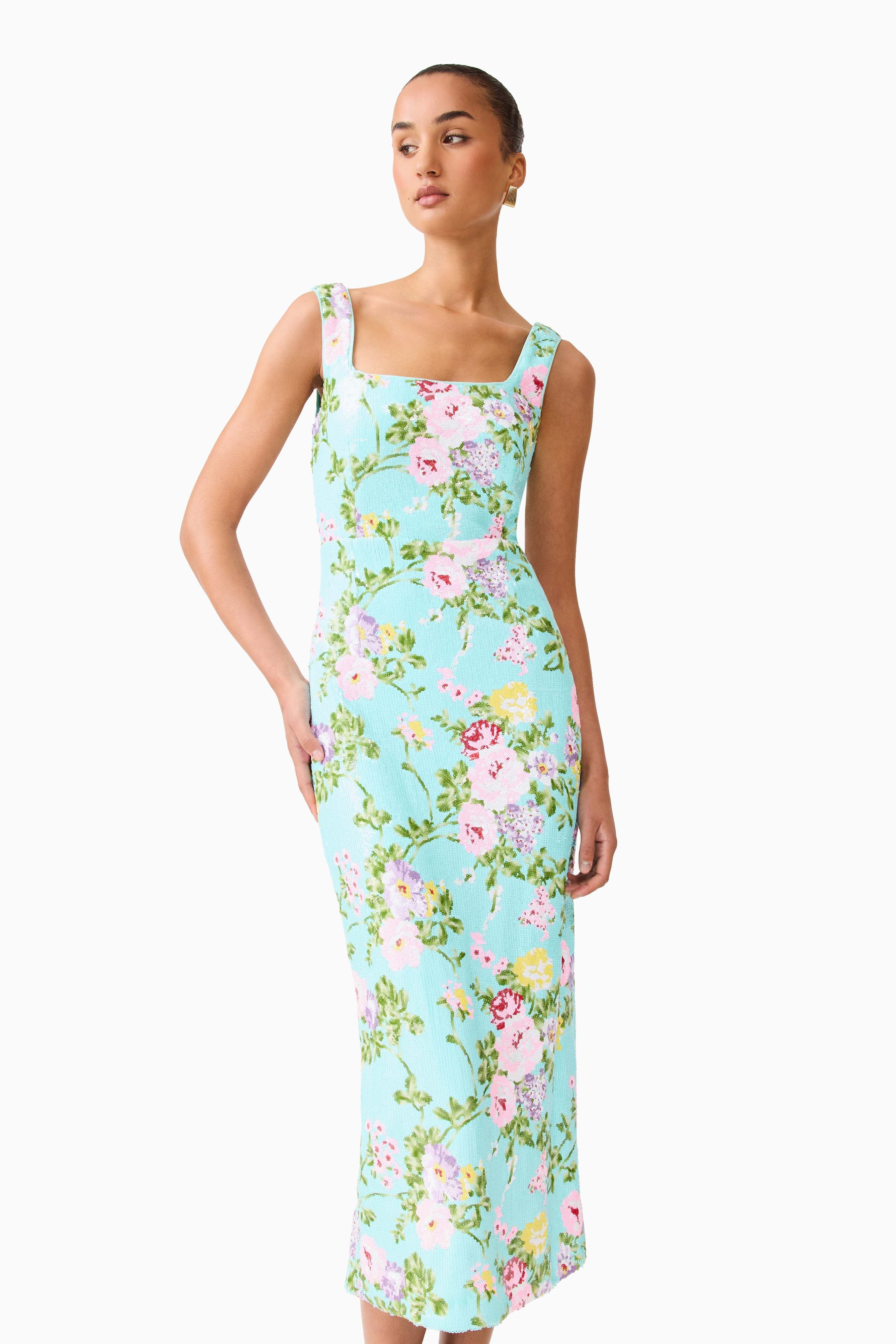 Emmeline Sequin Midi Dress in Mint Green