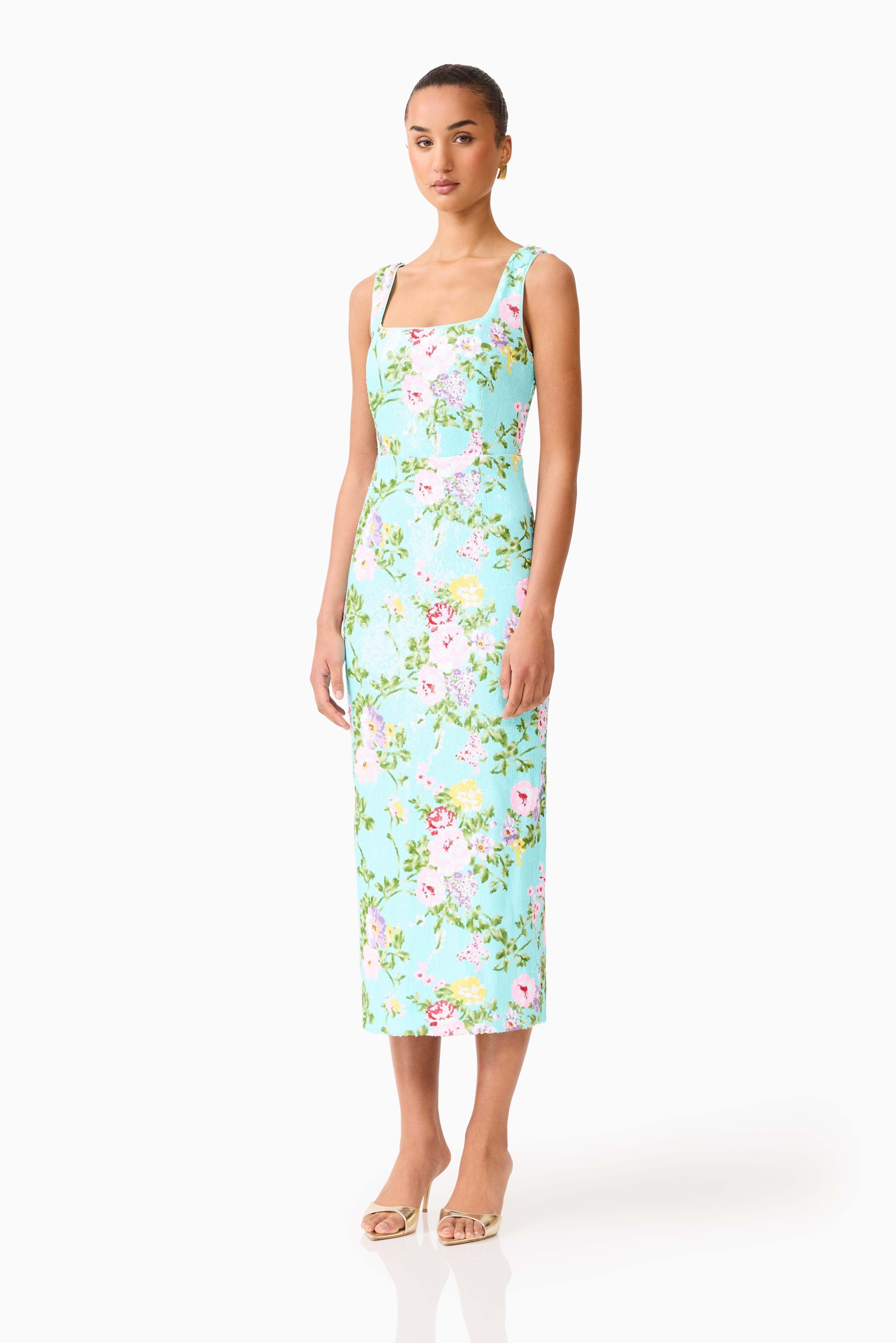Emmeline Sequin Midi Dress in Mint Green